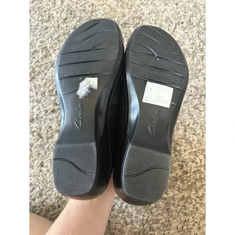 Clarks Collection Black Leather Slip-On Comfort Casual Shoes Women 8.5